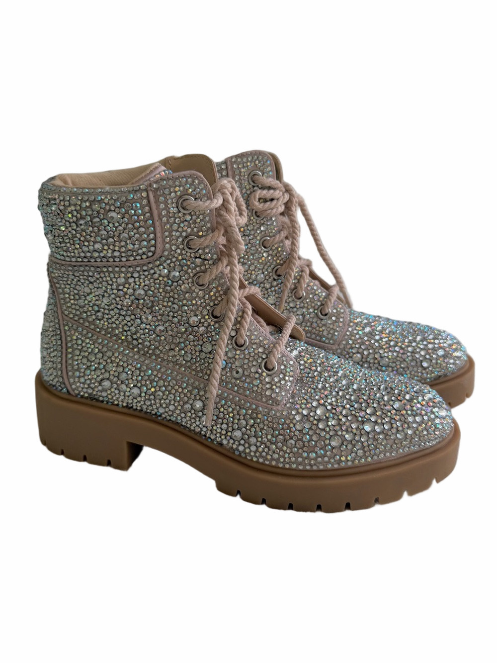 BETSEY JOHNSON Hudson Rhinestone Lug Sole Combat Boots Size 7 Women’s